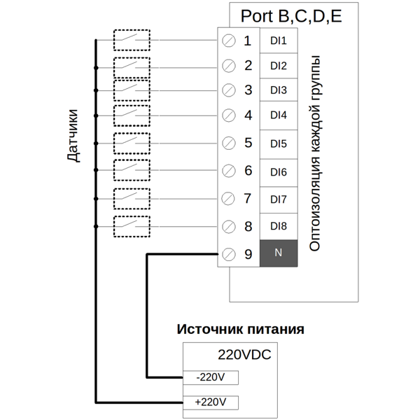 Схема подсоединения датчиков контроллеров серии ES3